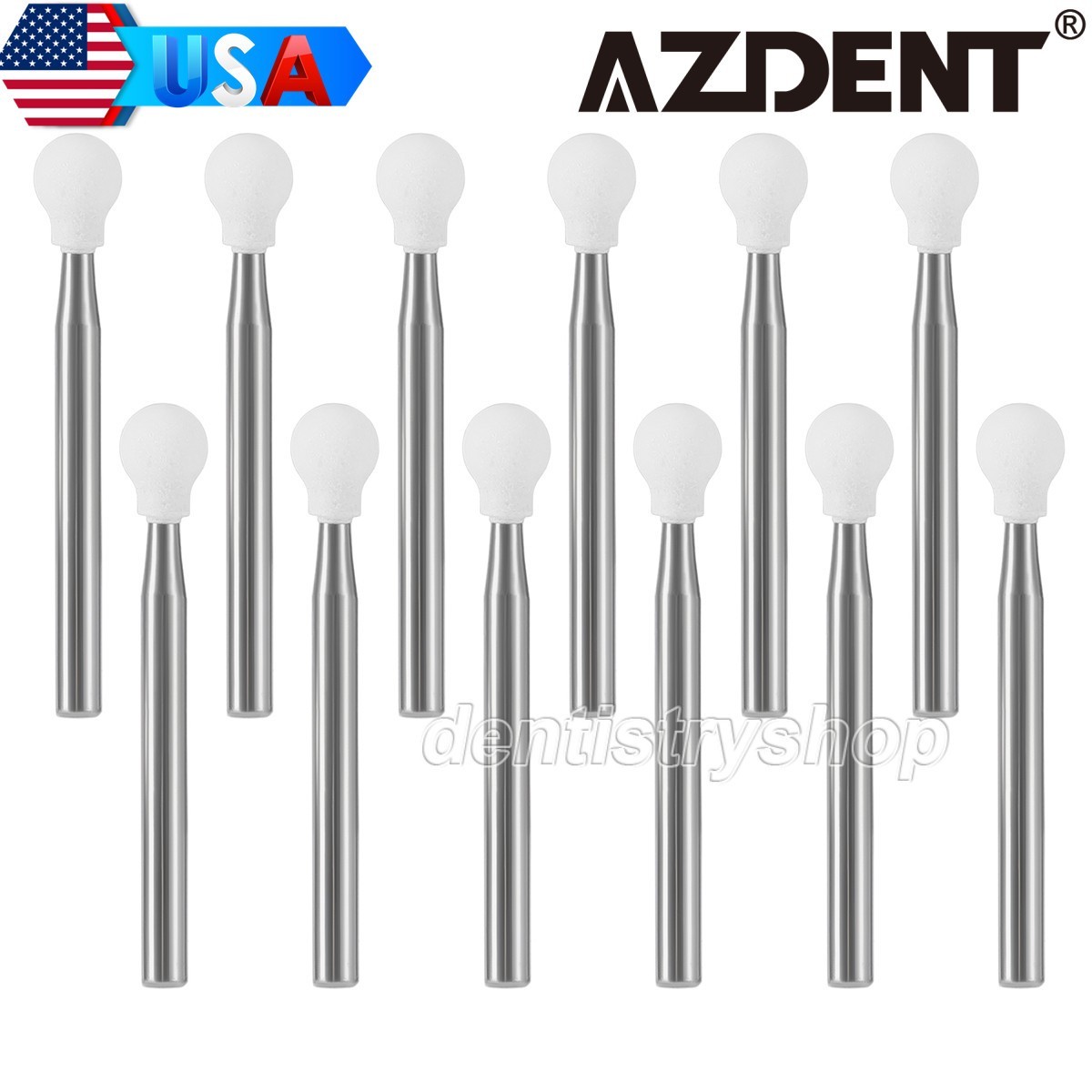 AZDENT Dental Polishing Burs -FG Abrasion Points Bur Round Mounted White Stone