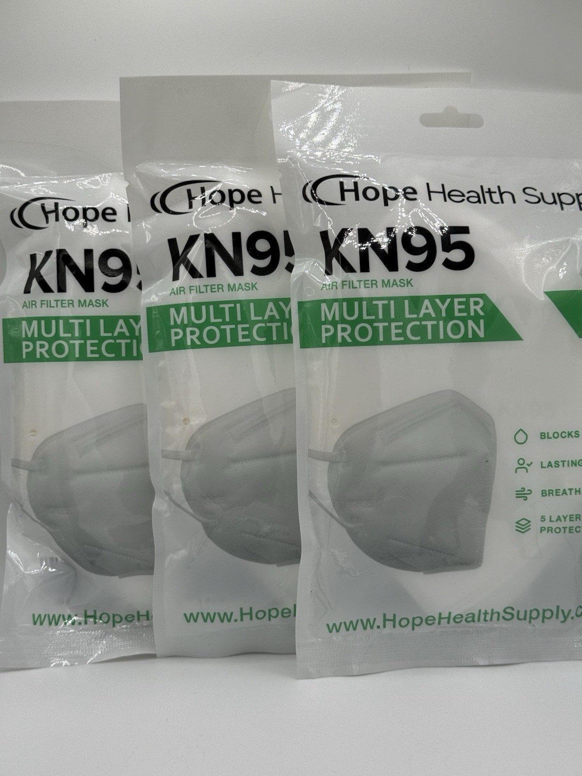 Hope Health KN95 Face Mask Respirator 5-Ply Protective-White 15 Masks