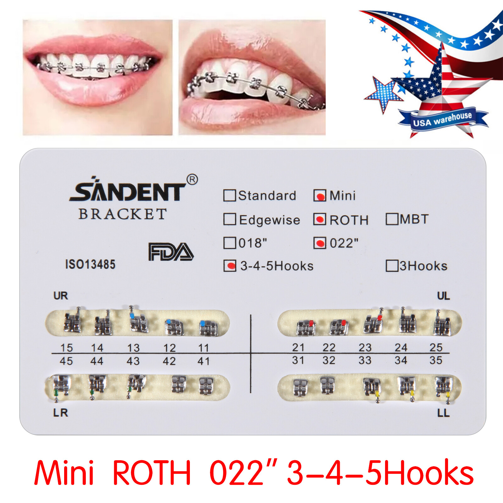 10Packs Dental Orthodontic Metal Brackets Braces Mini Roth.022 Hooks 345 Ortho