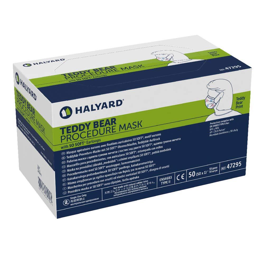 *50-Pieces* Halyard Teddy Bear Print Procedure Face Mask So Soft Earloops 47295