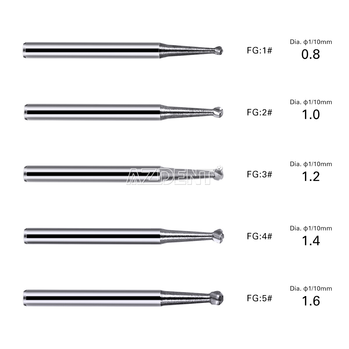 AZDENT Dental FG Burs High Speed Handpiece Round Tungsten Carbide Tungsten Steel