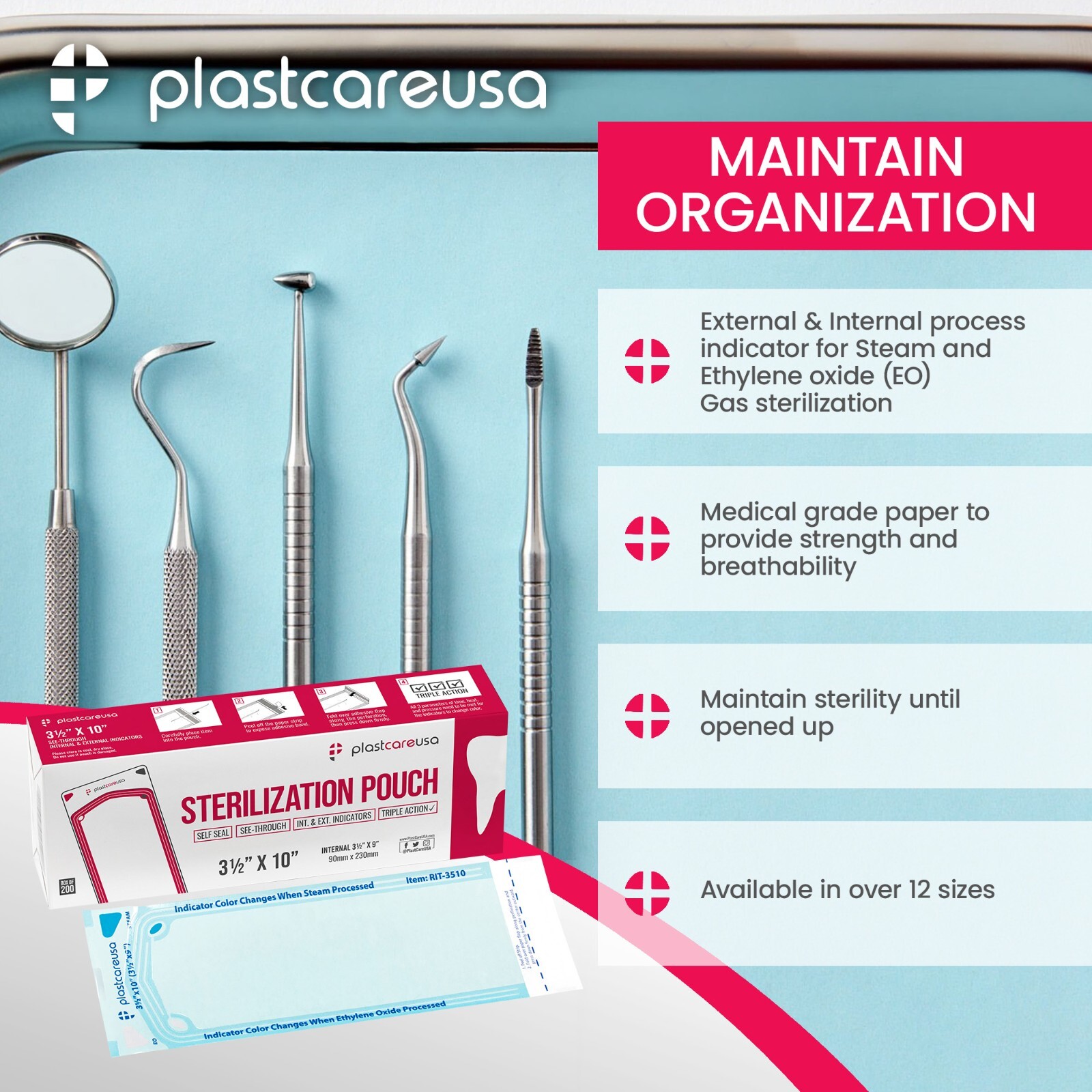 3.5″ x 10″ Self-Sealing Sterilization Pouches for Autoclave (1 Box of 200)