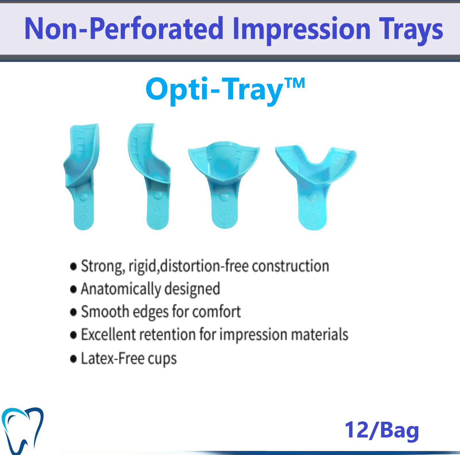 Dental Opti-Tray Non-Perforated Disposable Impression Trays, 12/Bg #7, #8, #9 10