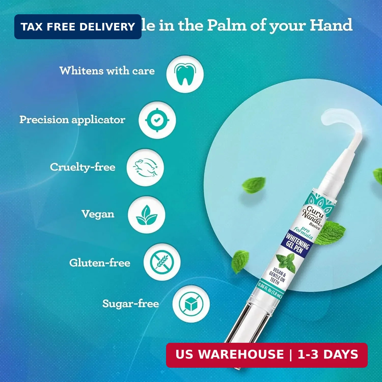 GuruNanda Teeth Whitening Pen,(0.06 fl oz)-20 Uses, Vegan & Gentle on Teeth Pro