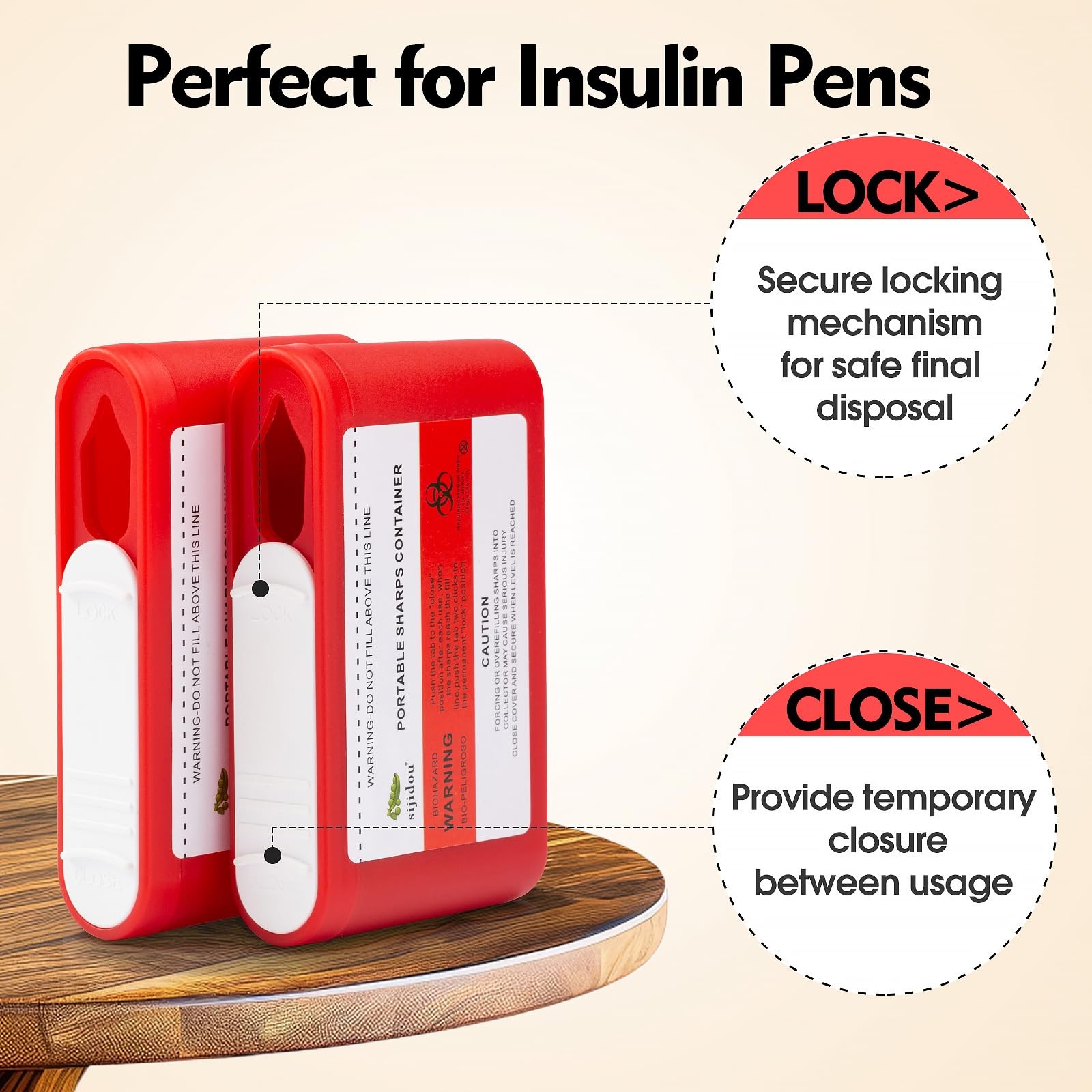 6 Pack Portable Sharps Container for Travel 3.9 x 0.8 x 2.2 inches, 70ml, Red