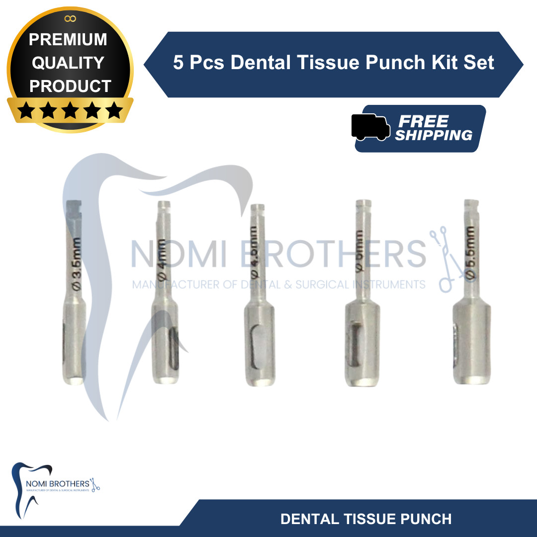 5 Pcs Dental Tissue Punch Kit set Surgical Surgery + Box Holder Autoclavable CE