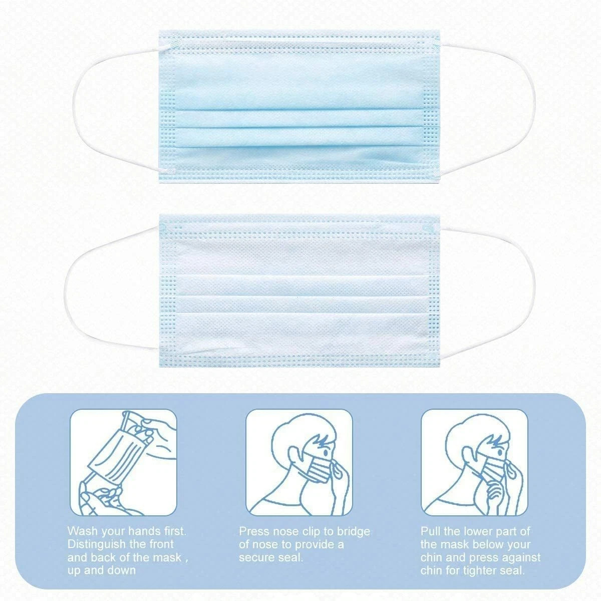 1000PCS Disposable Face Masks 3-Ply Adult Protective Face Cover Bulk Pack