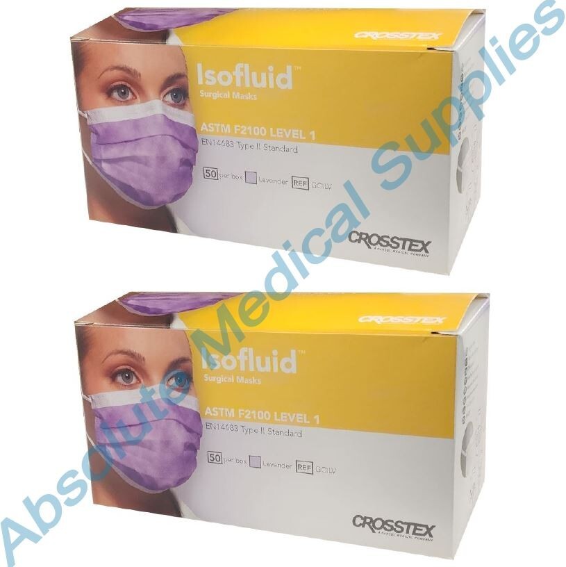 *100-Pieces* Crosstex Isofluid Surgical Face Mask ASTM Level 1 Lavender GCILV