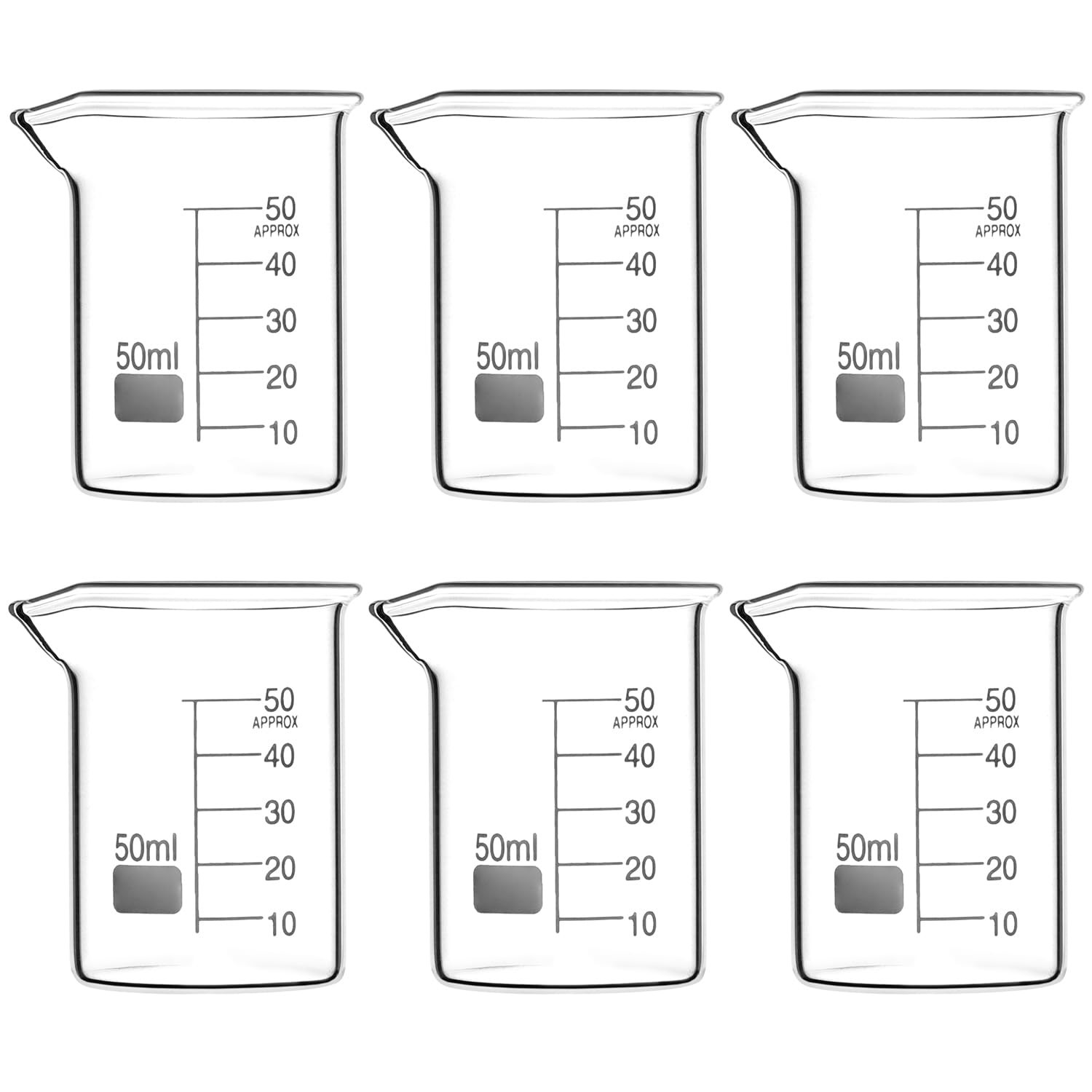 6 Pack 50ml Glass Beaker Set 1.7oz Borosilicate Griffin Low Form Lab Cups