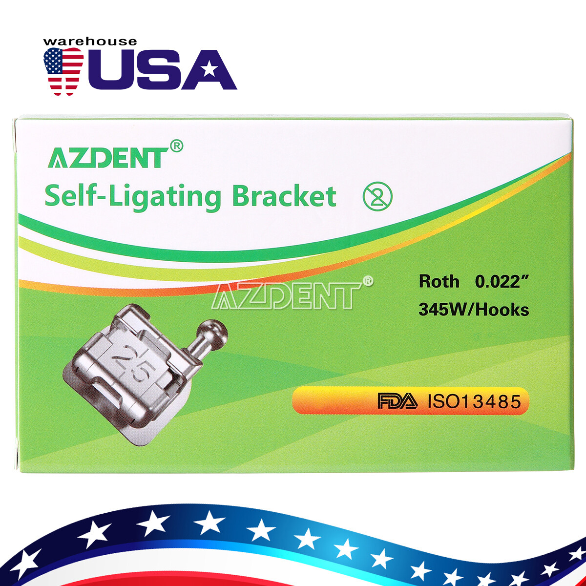 AZDENT Orthodontic Dental Self-ligating Bracket Braces Mini Roth 0.022 Hooks 345