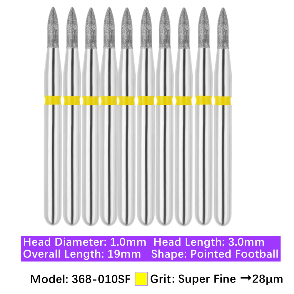 10pc/pk Diamond Burs Shape Football Diamond Bur Super Fine Medium Coarse