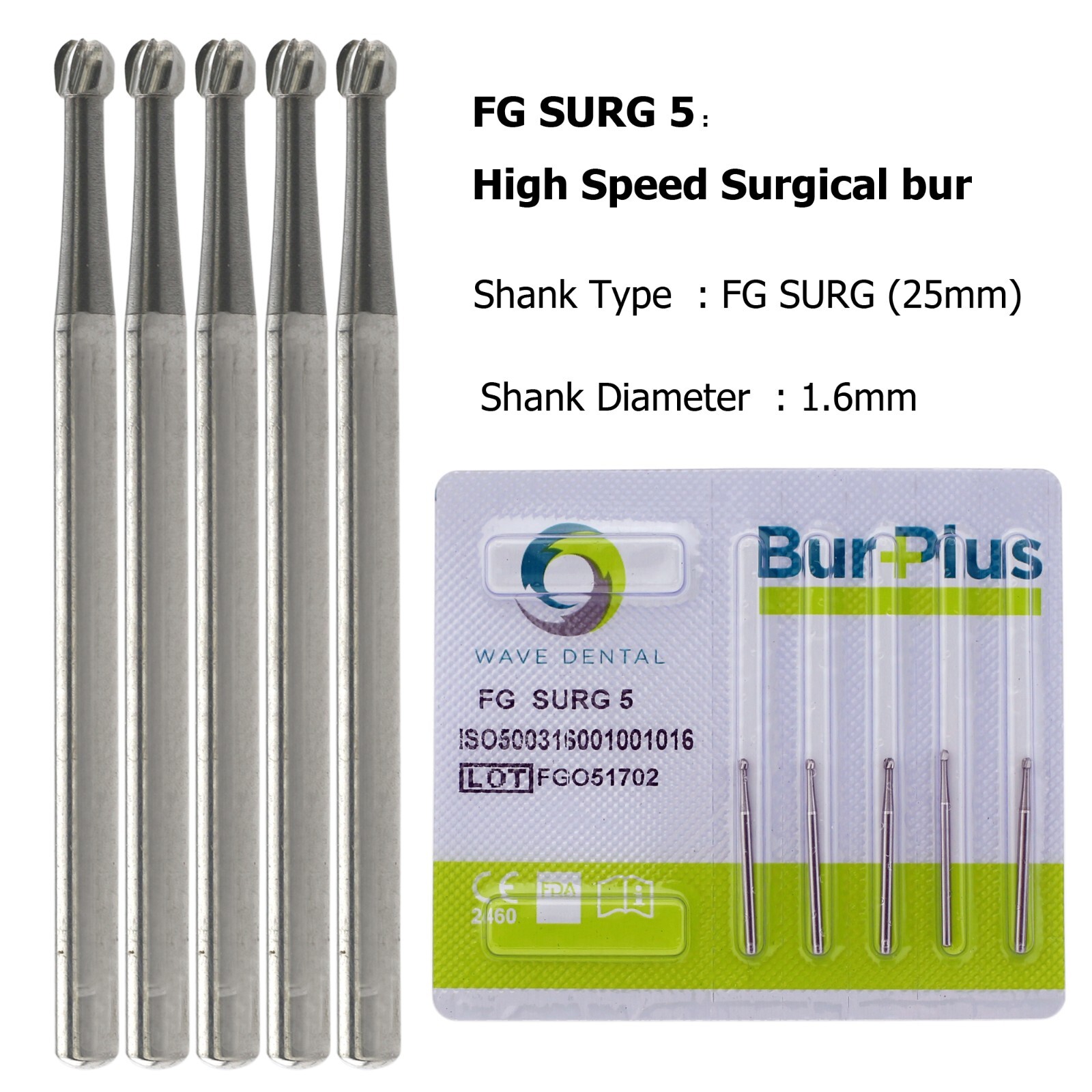 Wave Dental Round Surgical Bur 2 4 6 8 1/4 Long SL FGOS Carbide 25mm High Speed