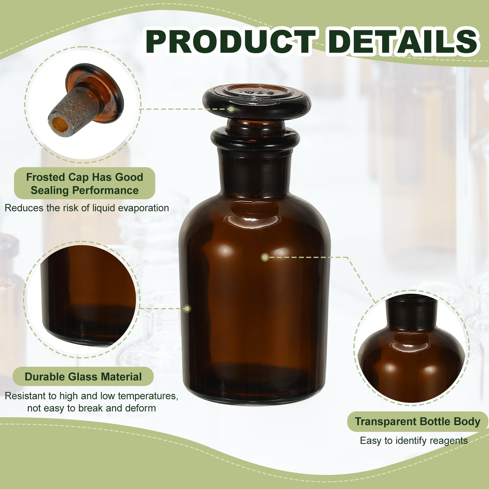 2Pack 60ml Narrow Mouth Reagent Media Bottle with Stopper, Brown(2.1 Oz)