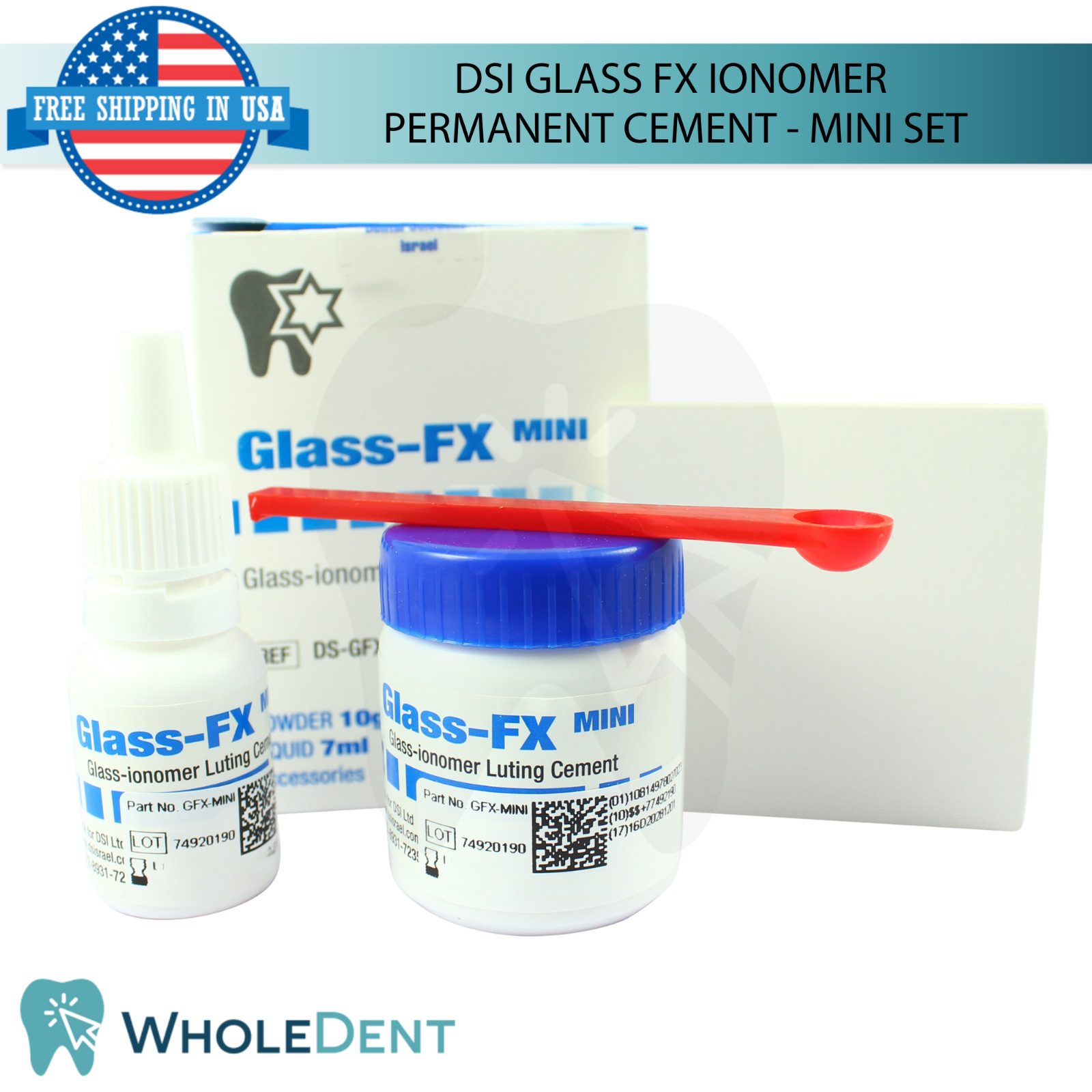 Glass FX lon0mer Permanent Cement Dental Restoration Adhesive Mini Set