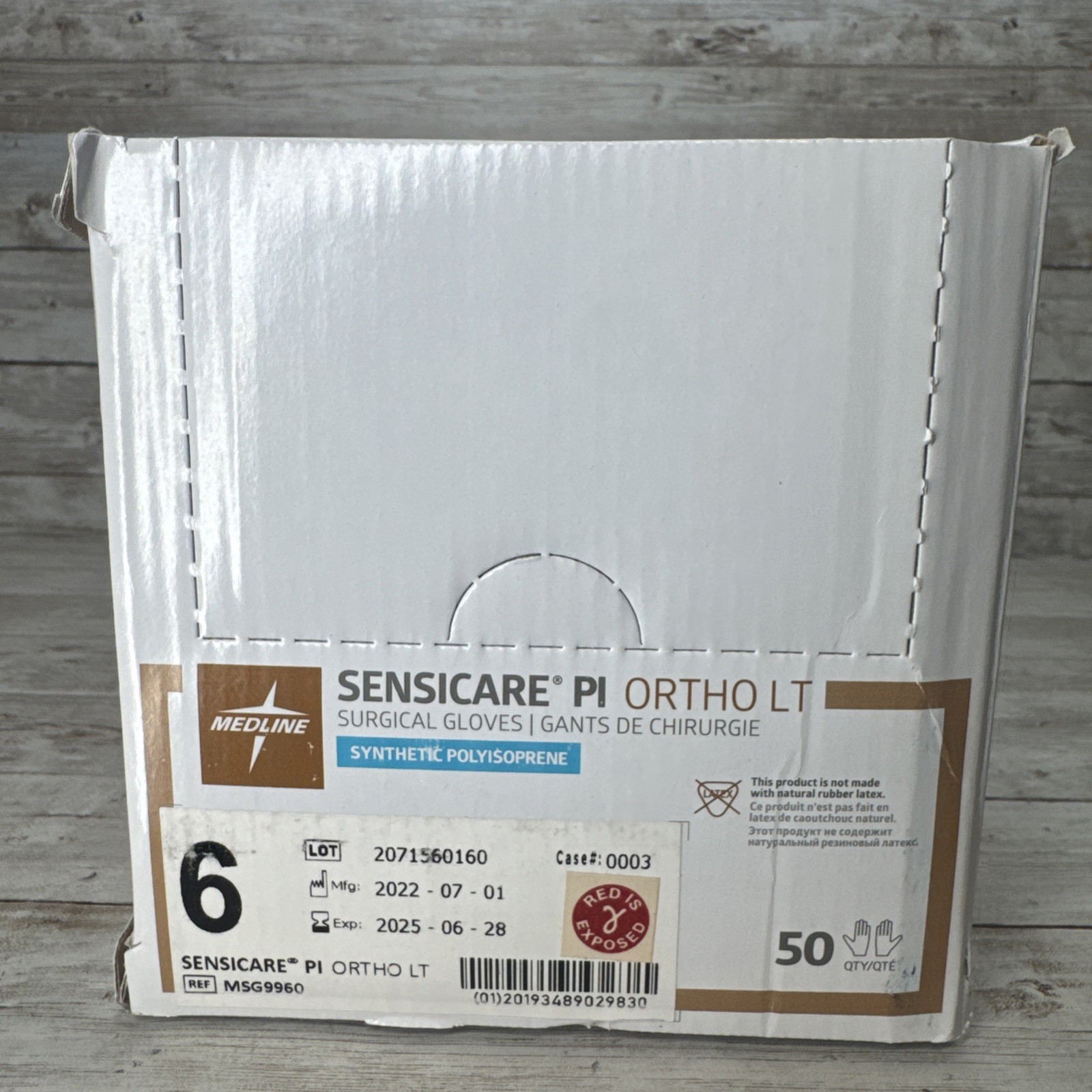 Sensicare Surgical Gloves PI ORTHO LT *1 Box 50 Pair* Sterile Size: 6 *See Date*