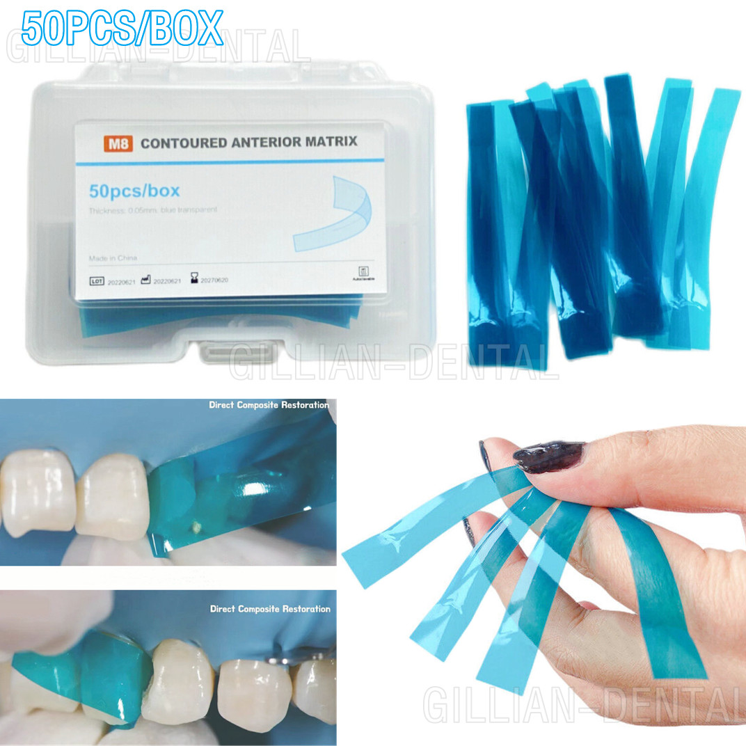 Dental Contoured Anterior Matrix Bands Polyester Blue Strip Restoration Matrices