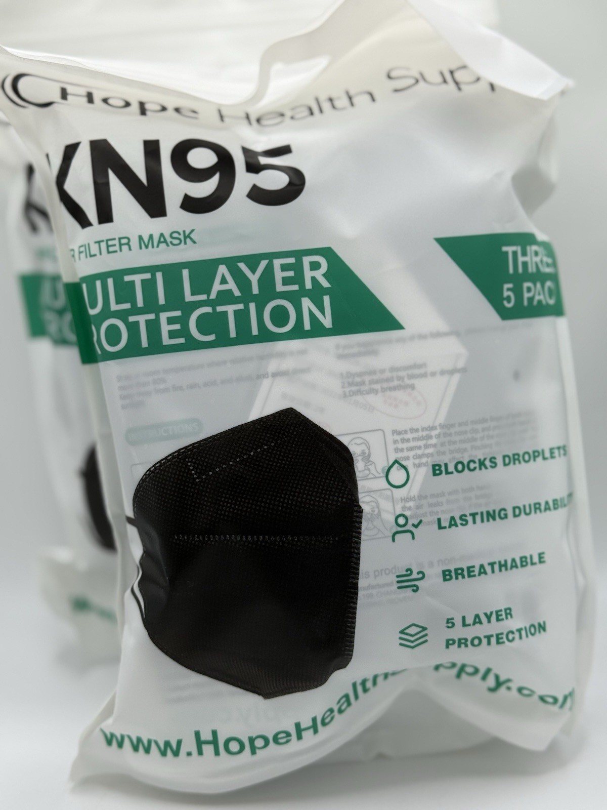 Hope Health Supply KN95 Multi Layer Protection Masks Black New