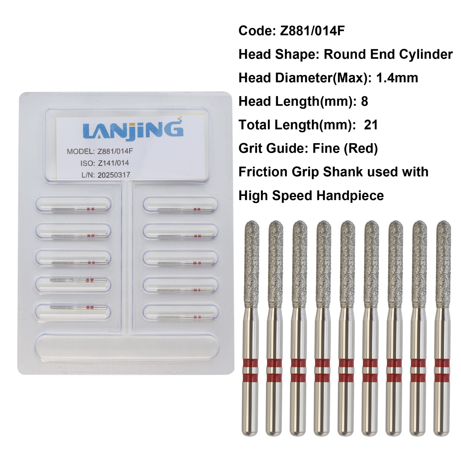 20 Types Zirconia Dental Diamond Burs FG Friction Grip for High Speed Handpiece