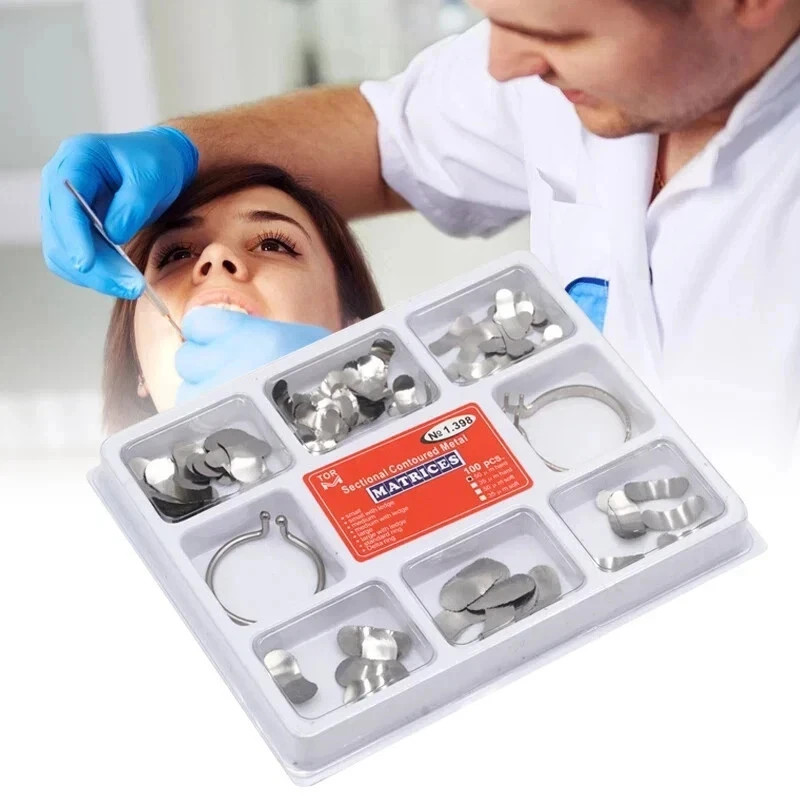 100pcs/Box Dentales Matrices Bandas de matriz de metal contorneadas se Dentista