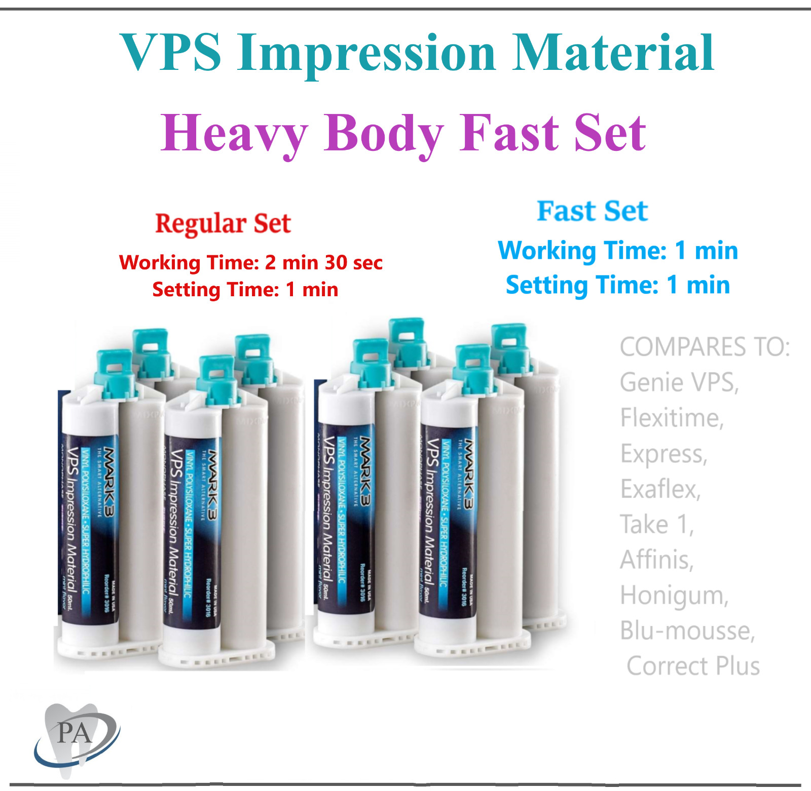 Dental MEDIUM BODY FAST SET VPS PVS Impression Material FAST Set 50ML Cartridges