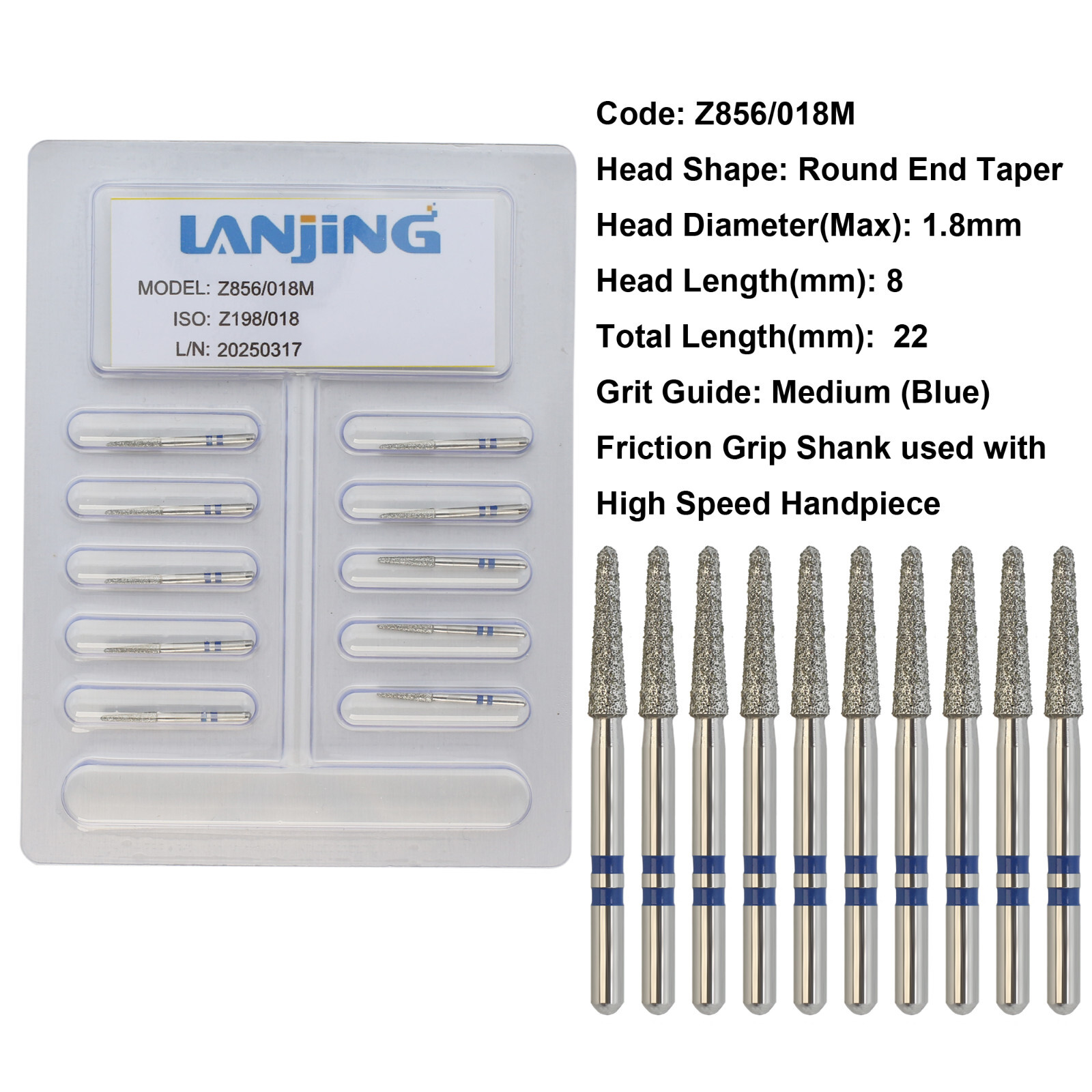20 Types Zirconia Dental Diamond Burs FG Friction Grip for High Speed Handpiece