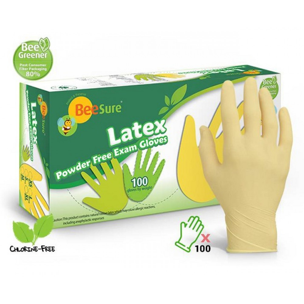 BeeSure Latex Exam Gloves: XL, White, Non-Sterile, Powder-Free
