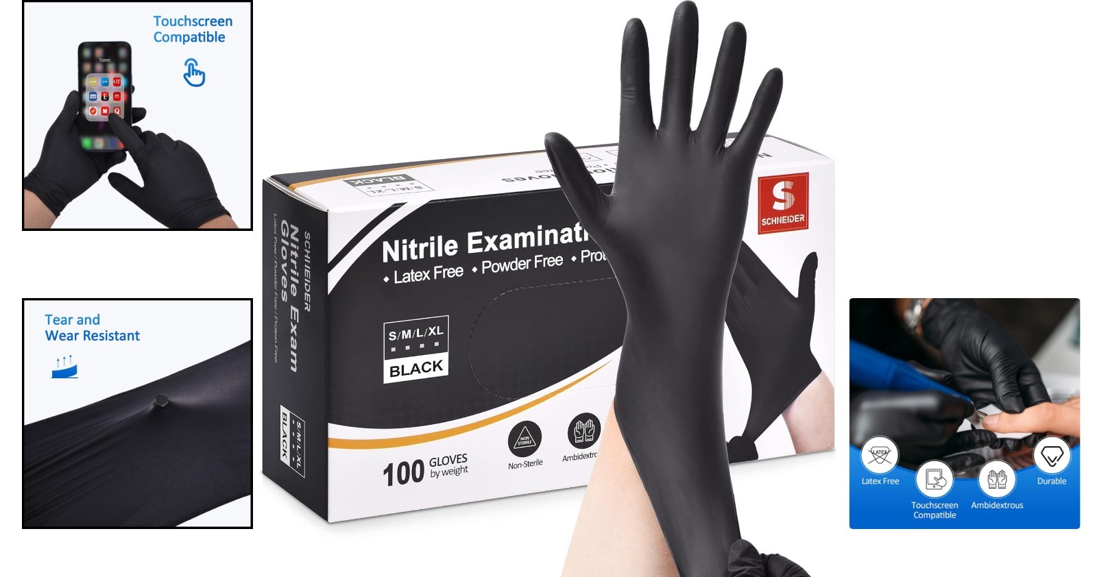 High-Quality Black Nitrile Gloves, XL 100-ct, 4-mil, Puncture-Proof & Waterproof