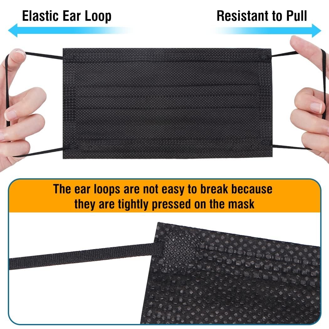 100 PCS Black Protective 3 Layer Face Mask Respirator Disposable Masks BFE98%