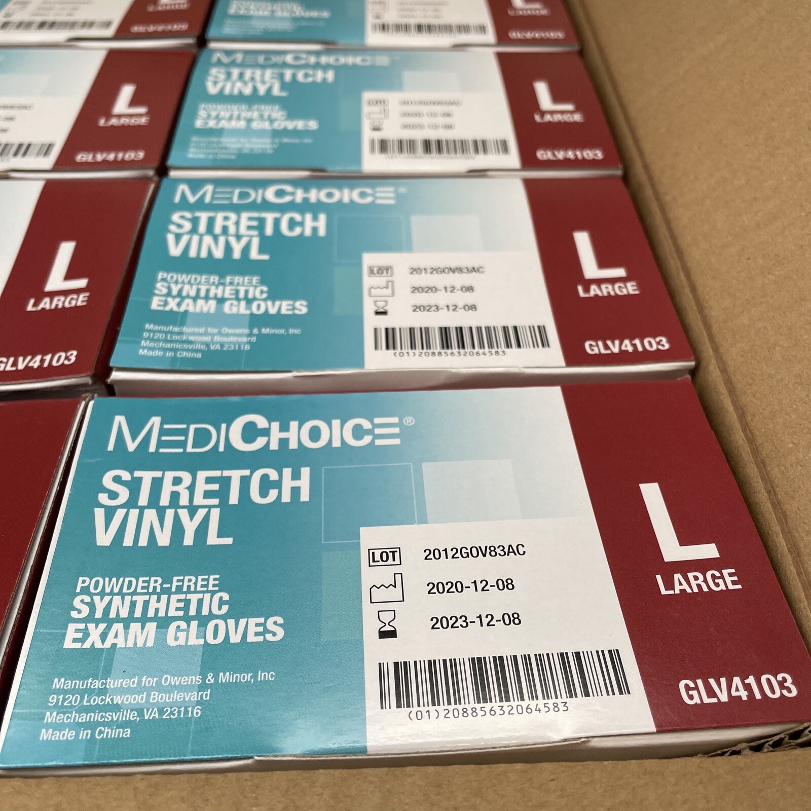 Dented Case Medi Choice Size: LARGE Stretch Vinyl EXAM GLOVES See Dates