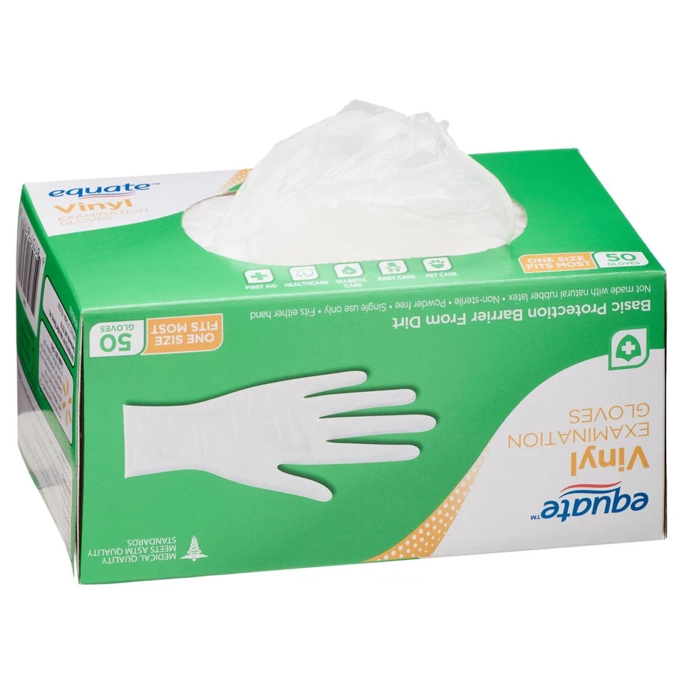 Equate Vinyl Examination Gloves, 50 Count