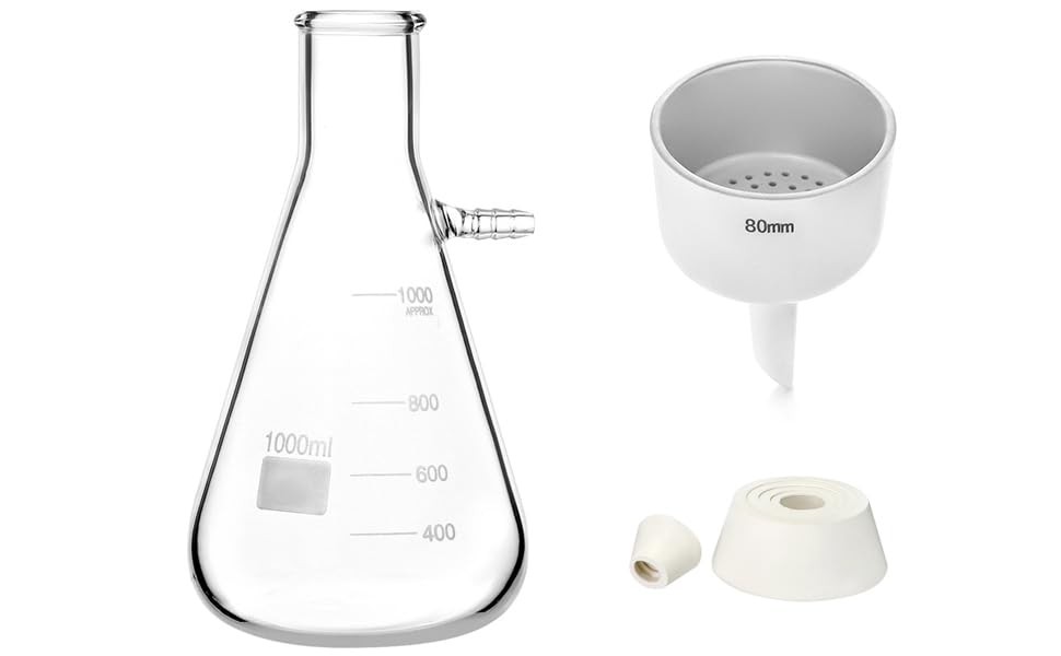 QWORK 1000ML Buchner Funnel Kit Filter Flask Set, 1L Vacuum 80mm Clear