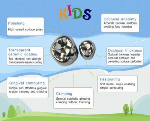 Dental Kids Crown Stainless Steel Primary Molar Pediatric Crowns D/E 48pcs Set