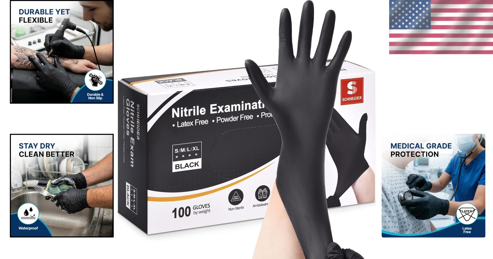 Professional Grade 4 Mil Black Nitrile Exam Gloves – Latex Free & Puncture Proof