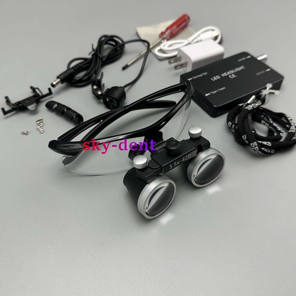 3.5X Dental Surgical Medical Loupes Magnifier Binocular with LED Headlight US/EU