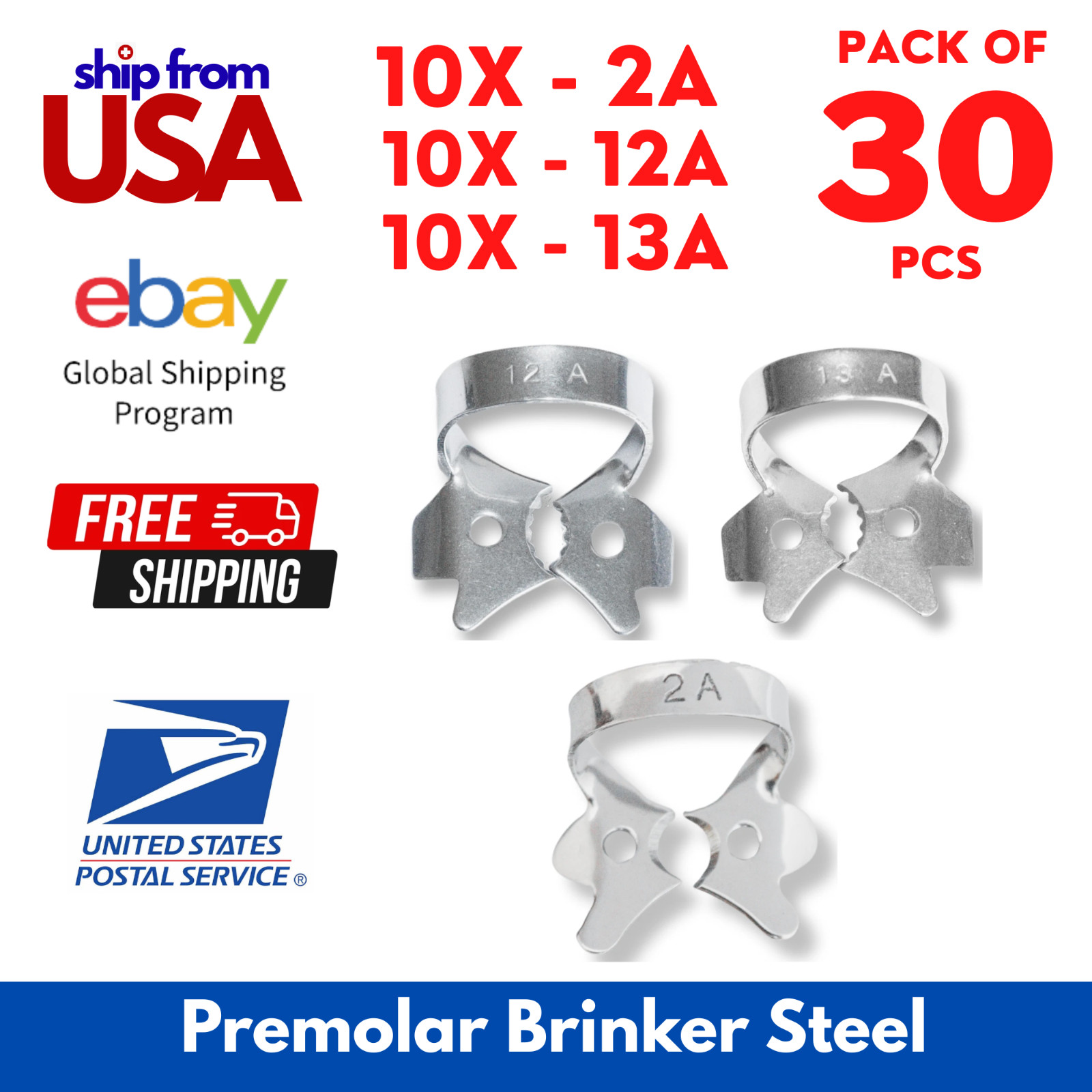 30pc Rubber Dam Clamps Kit #2A #12A #13A Brinker Endo Molar Premolar USA STOCK