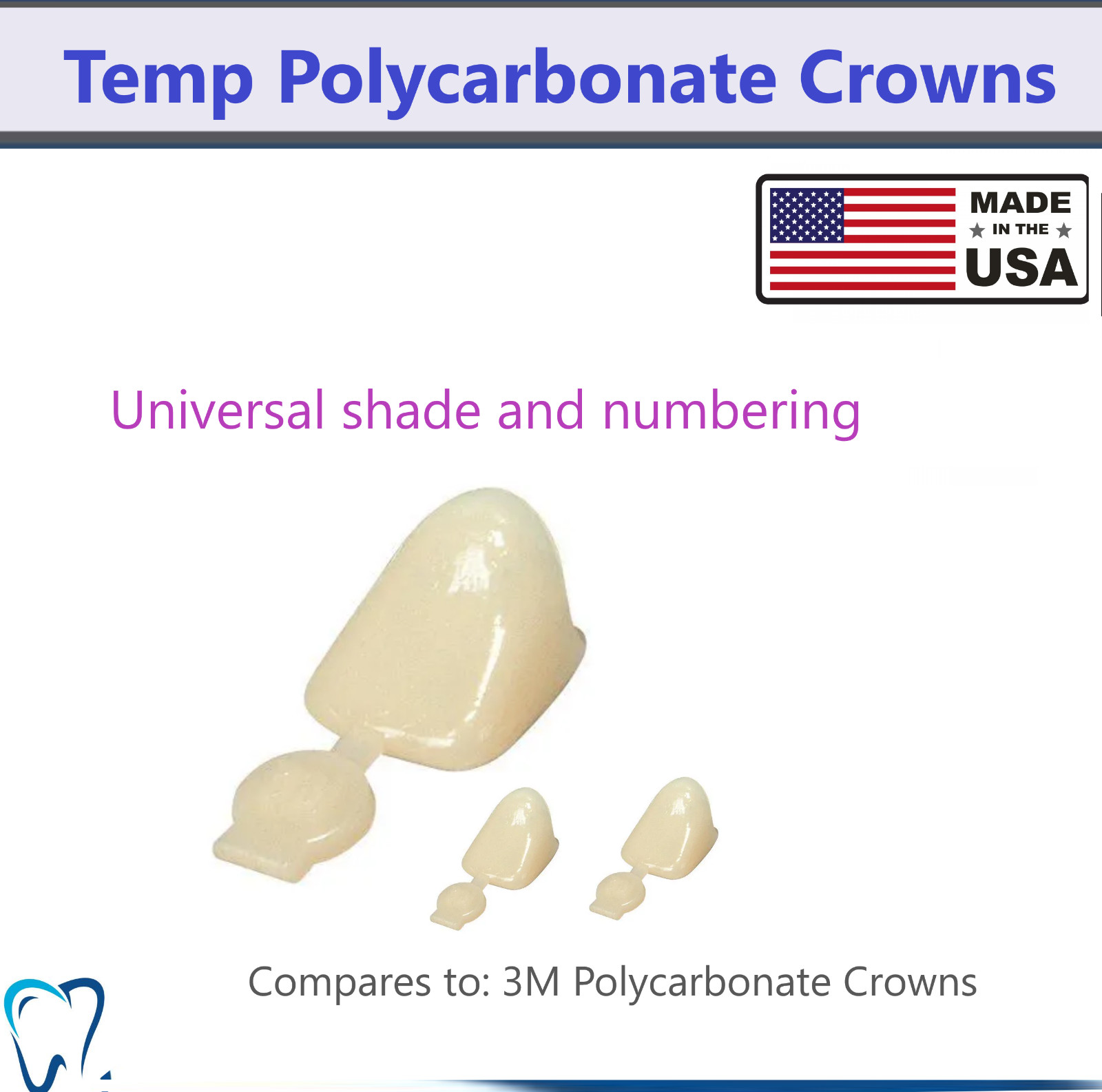Dental Polycarbonate Temporary Preform Crowns Refills Set of 5, Bx Made in USA