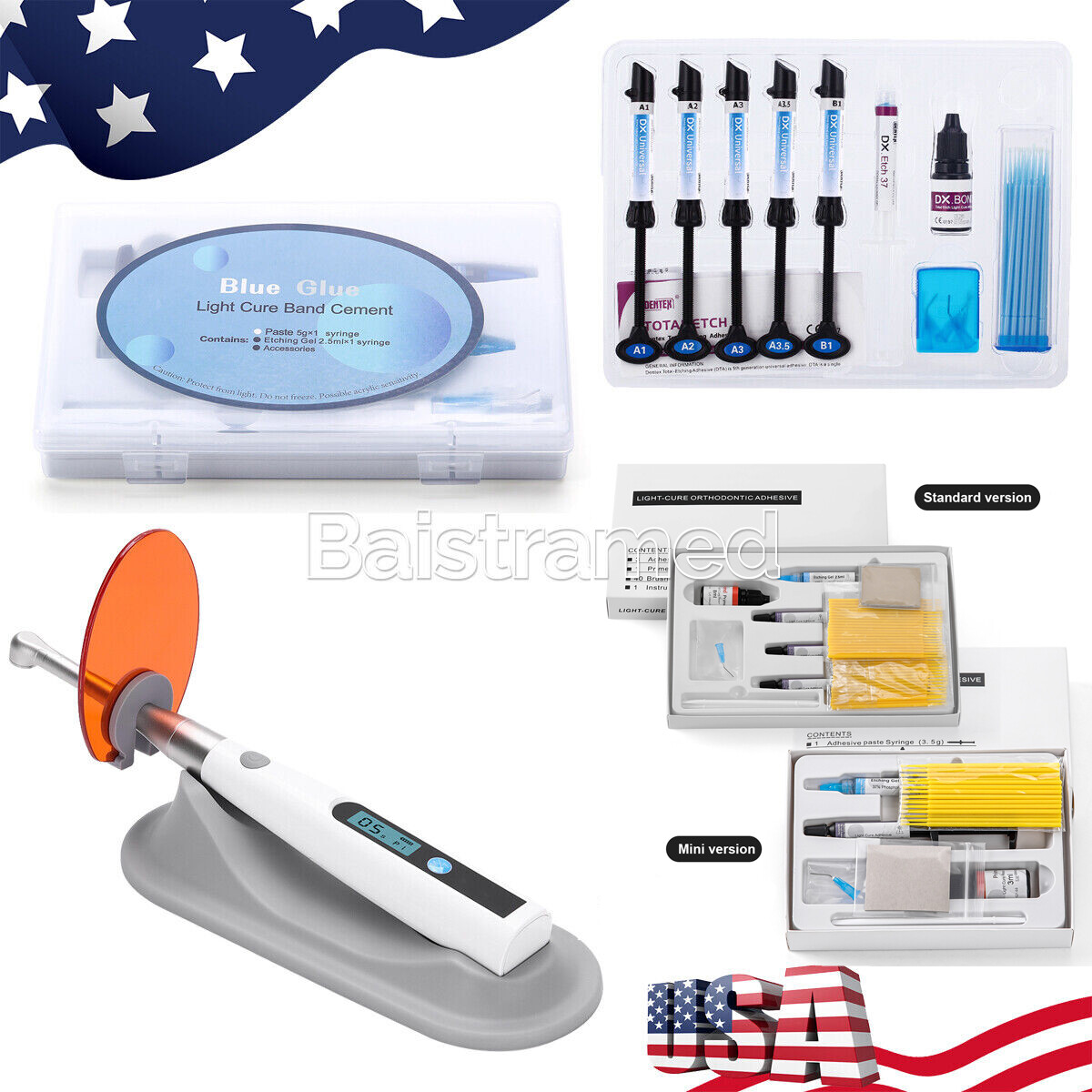 Dental Ortho Bonding Light Cure Resin Composite Kit/ LED 1S Curing Light Lamp