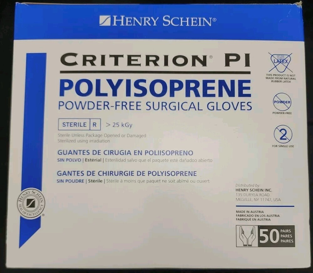 1 Box Criterion PI Polyisoprene Powder Free Sterile Surgical Gloves Size: 7