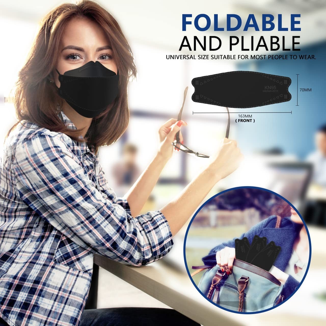 Lightweight KN95 Face Masks 100 Pack Skin Friendly Black for Everyday Protection