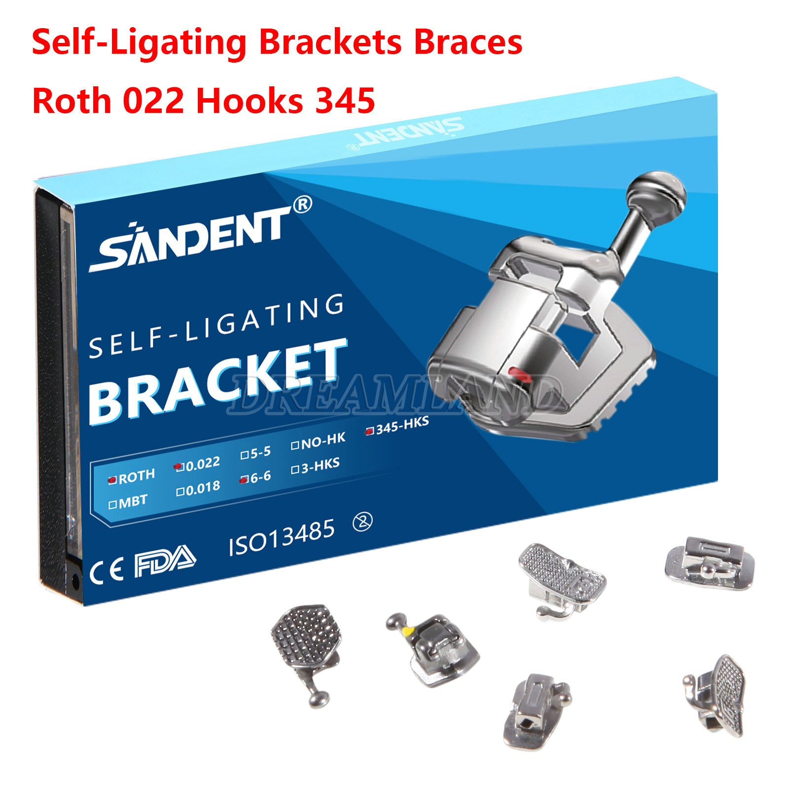 SANDENT Dental Metal Self-Ligating Brackets Braces Mini Roth.022 Hooks 345