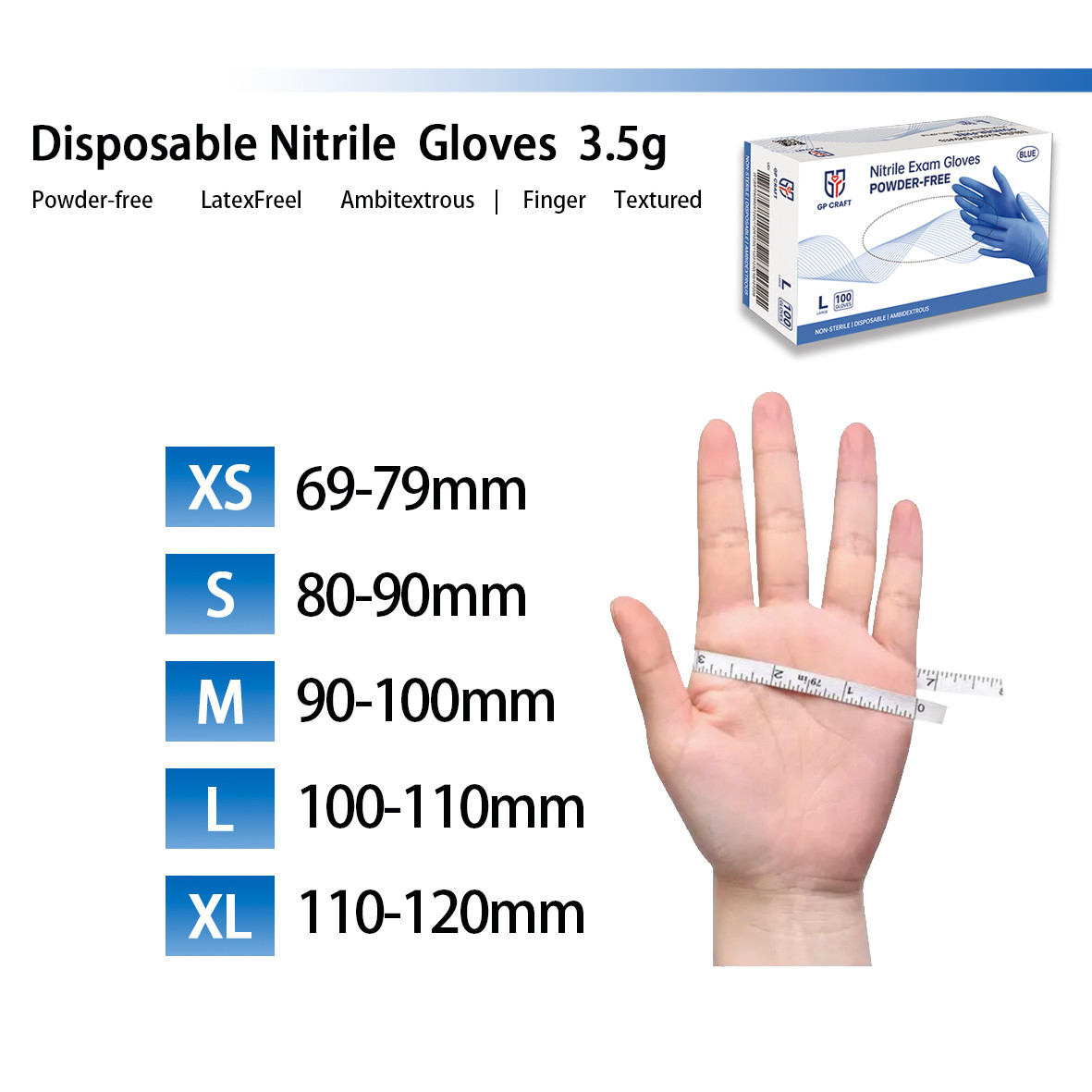 GP Craft Disposable Medical Grade Nitrile Gloves Latex Free (100pcs) 4mil