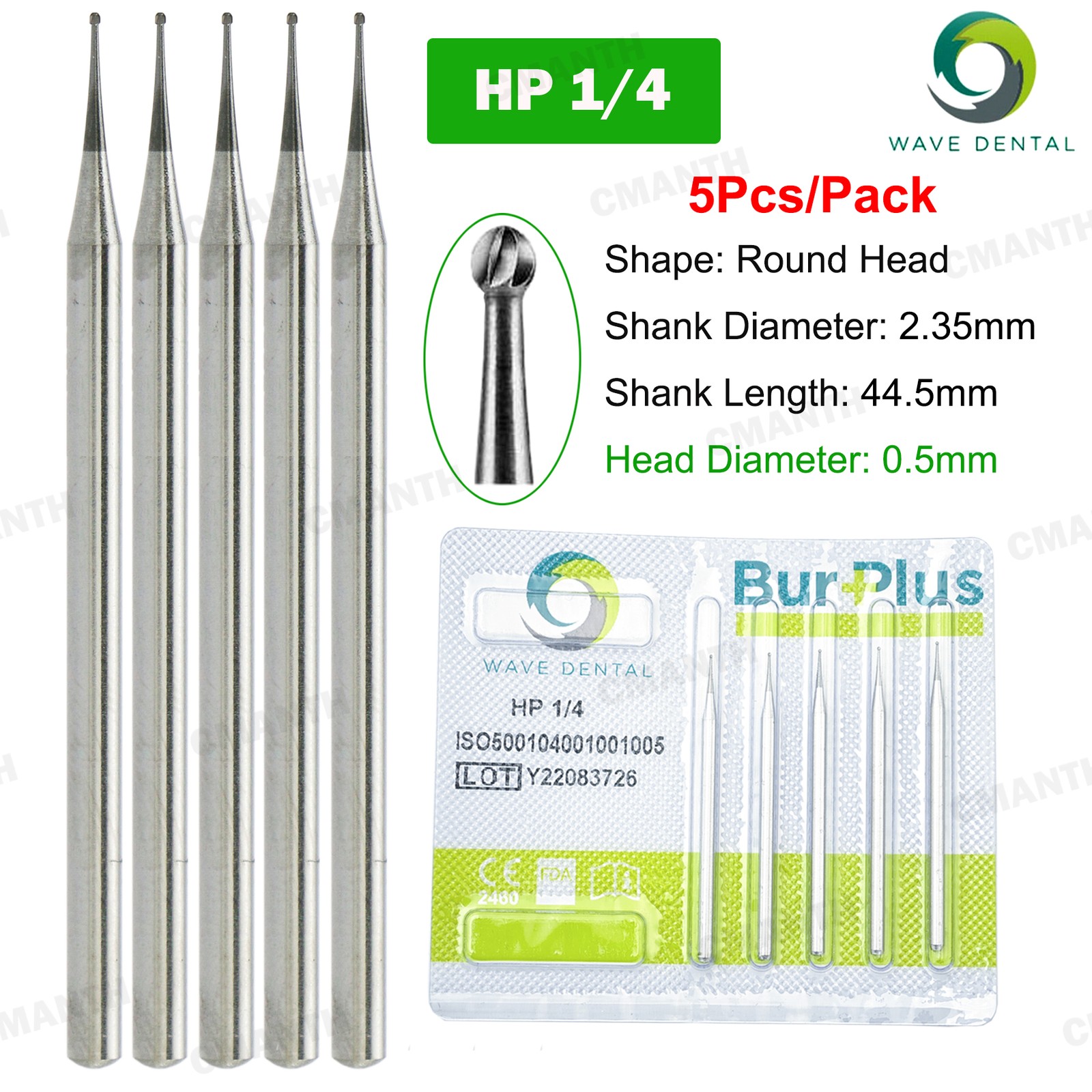 WAVE Dental Carbide Burs HP Round Head Low Speed Bur for Straight Handpiece US