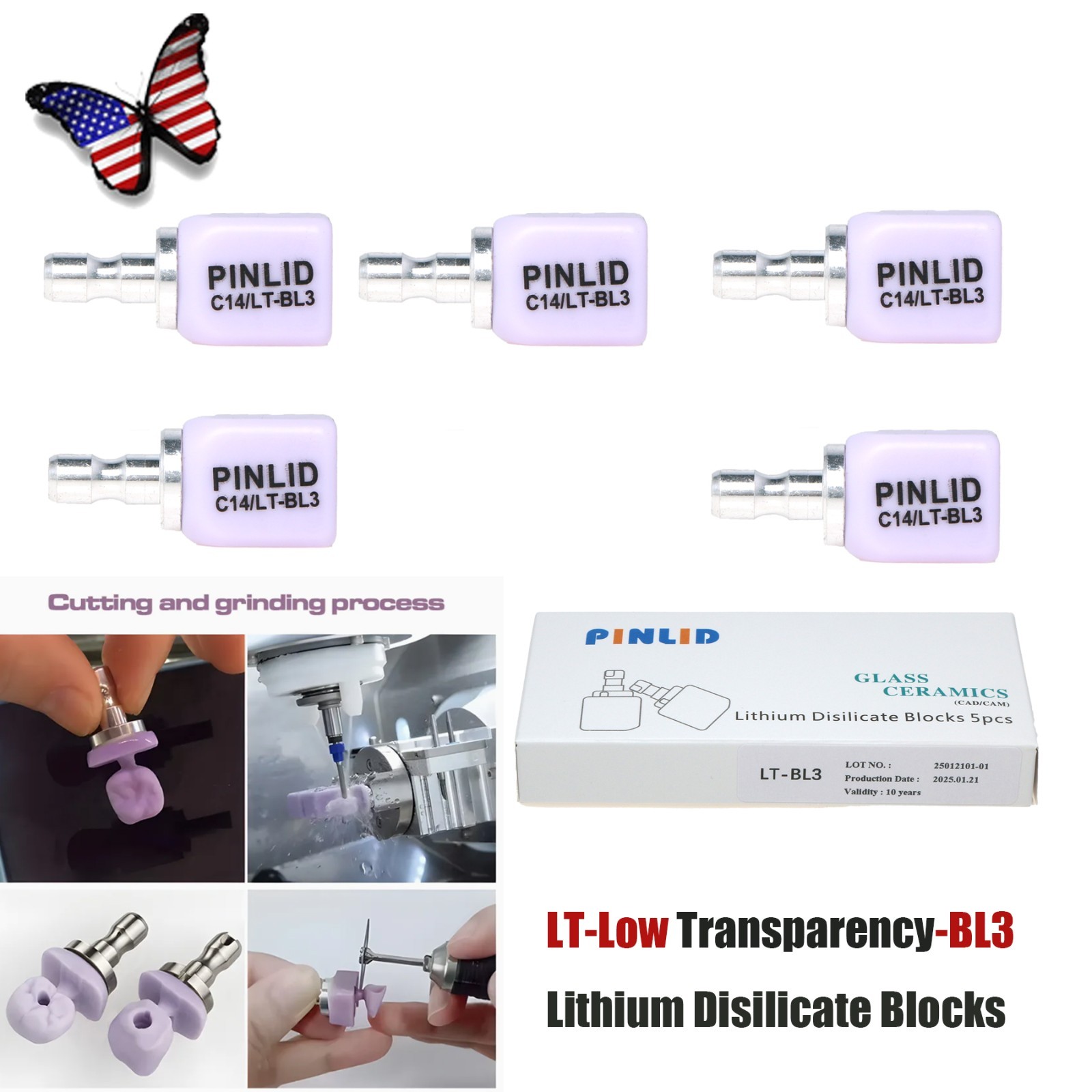 LT C14 Dental Glass Ceramic Lithium Dislicate Blocks Cerec Emax CAD CAM 5Pcs/Box