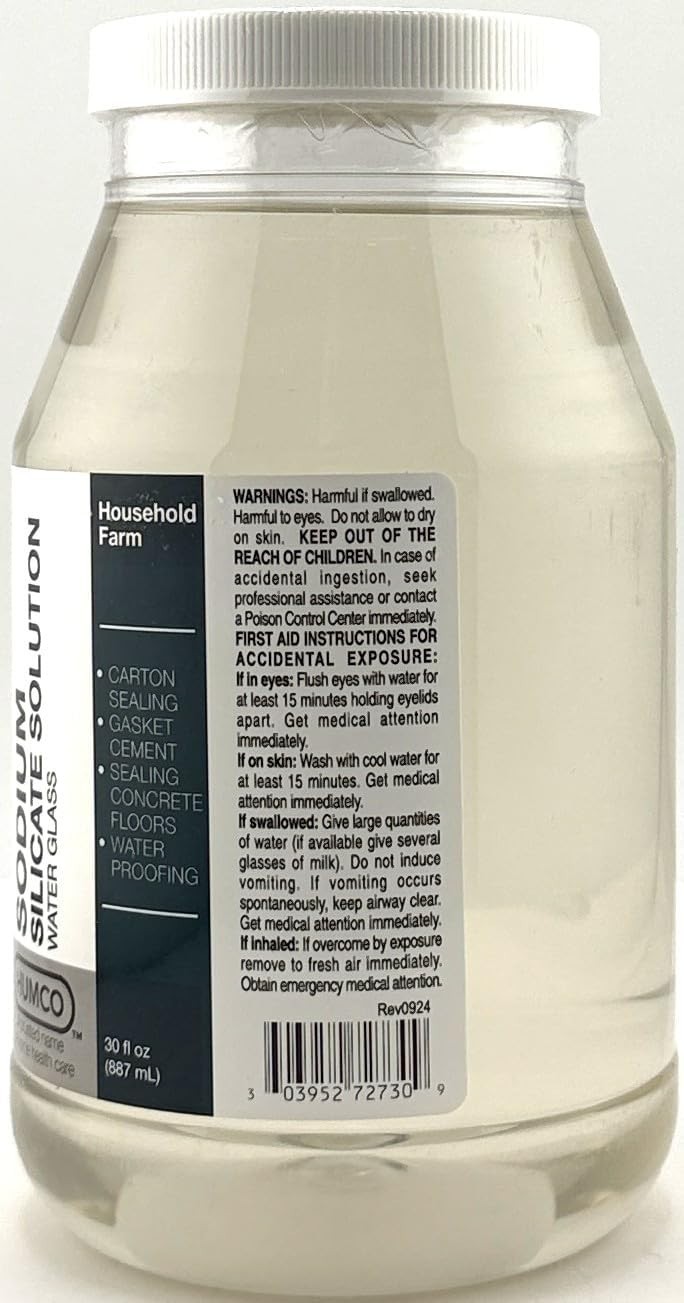 Humco Sodium Silicate Water Glass 30 oz 40% Concentration Made in USA Fresh Lot