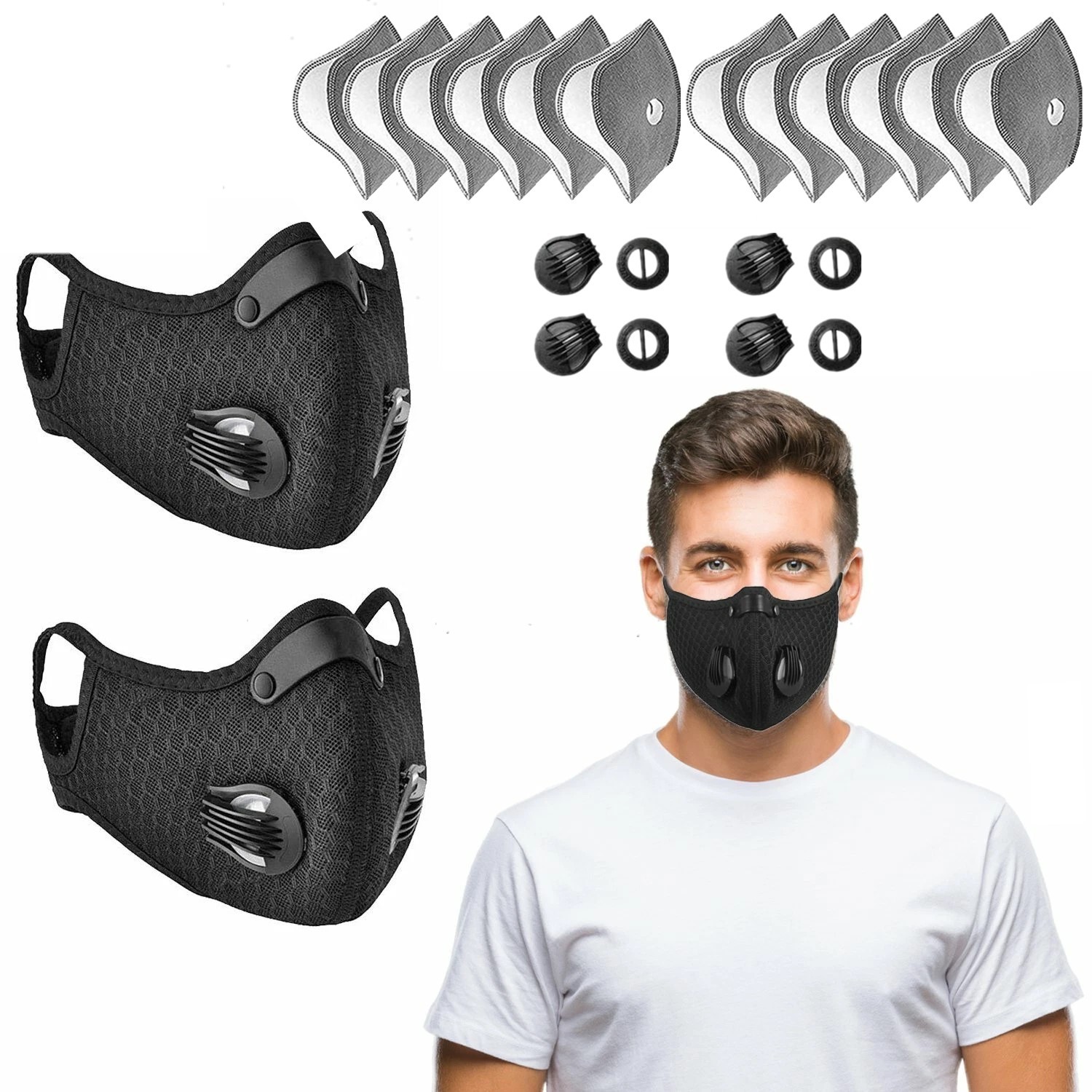 2PCS Anti Air Pollution Facepiece Reusable Half Face Shield Respirator Dust Mask