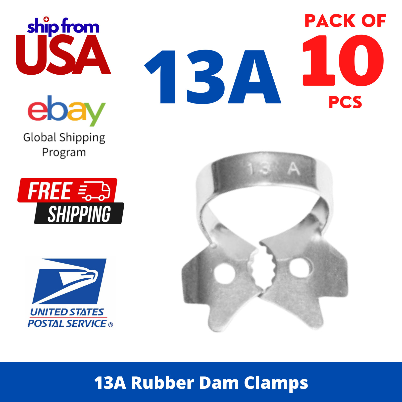 10Pcs #13A Ivory Molar Rubber Dam Clamps Surgical Dental Isolation KitTool Steel