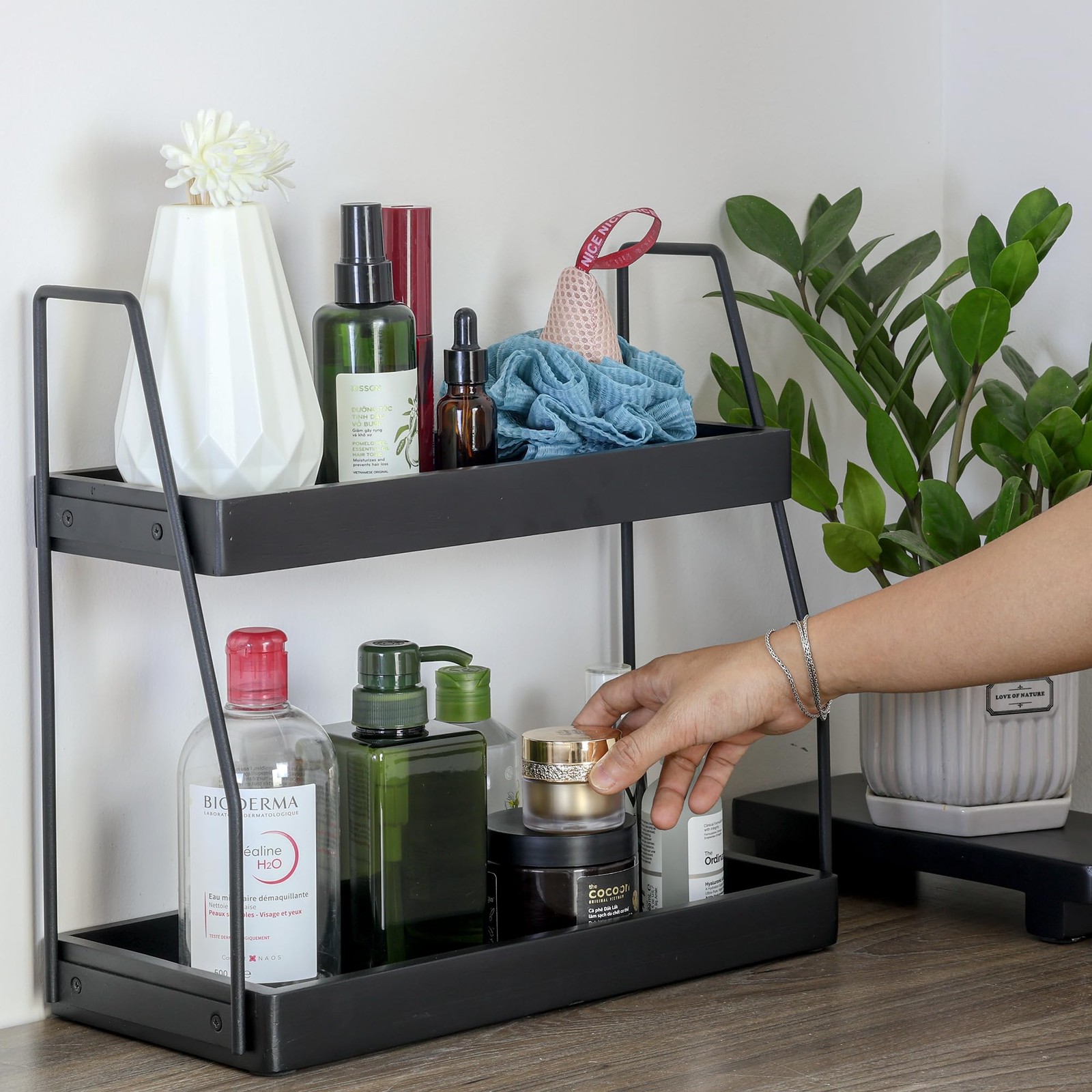 Acacia 2-Tier Wood Bathroom Countertop Organizer Shelf 13.6x14x6.7″
