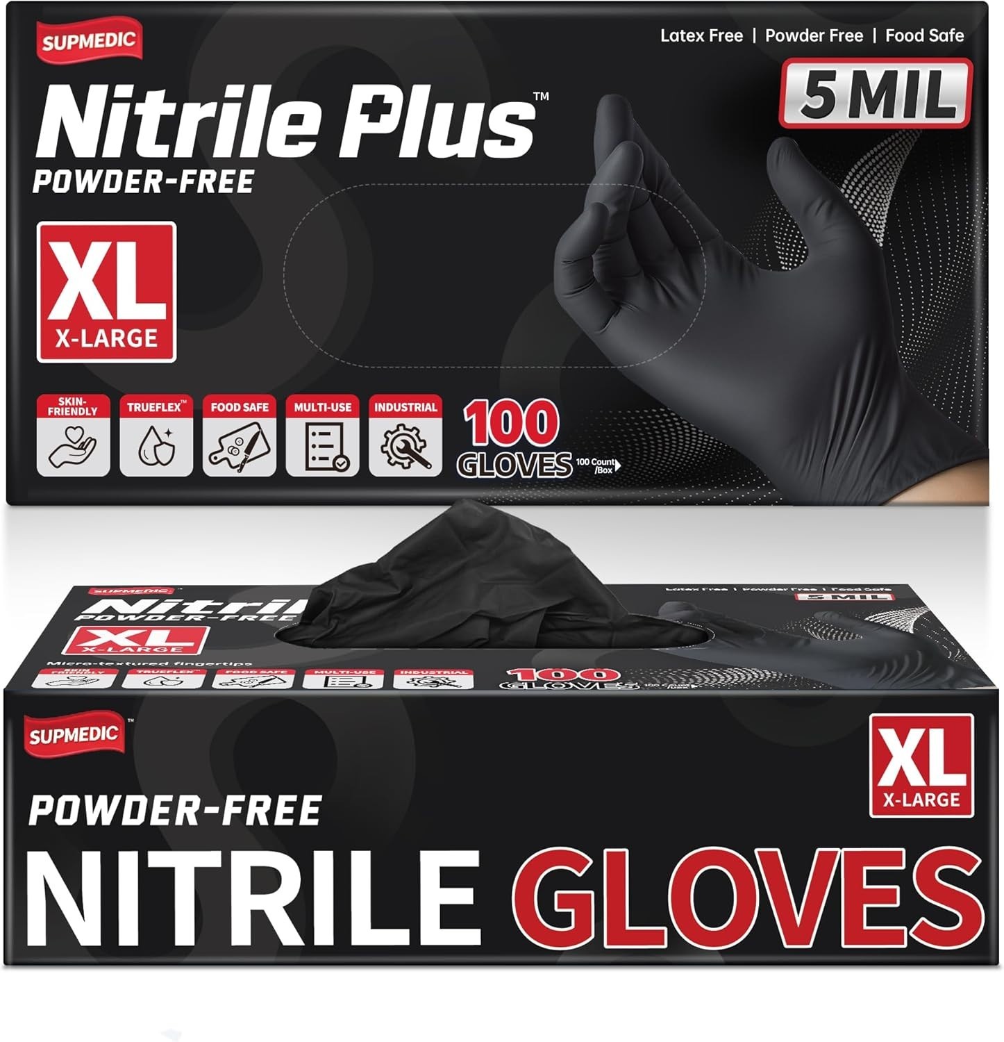 Black Industrial Disposable Nitrile Gloves 4 & 5 Mil Latex & Powder Free