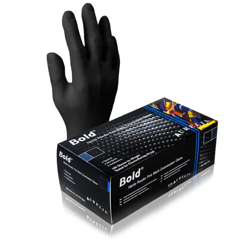 1000 Black Nitrile Exam Gloves L Large, 5 Mil, Aurelia Bold, Disposable