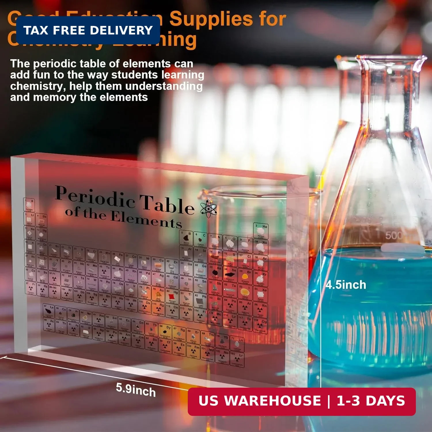 Science Periodic Table with 83 Real Elements Inside Acrylic Display Stand 5.9″